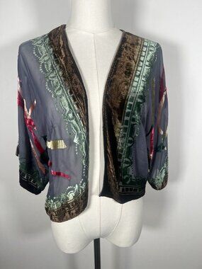 Vintage Y2K Jayley velvet burnout open silk blend cardigan jacket festival OS